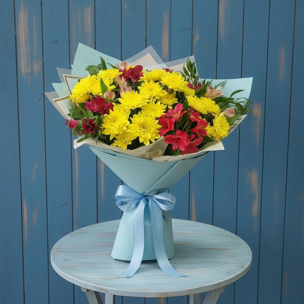 Букет цветов из: Альстромерии и Хризантемы в Девице