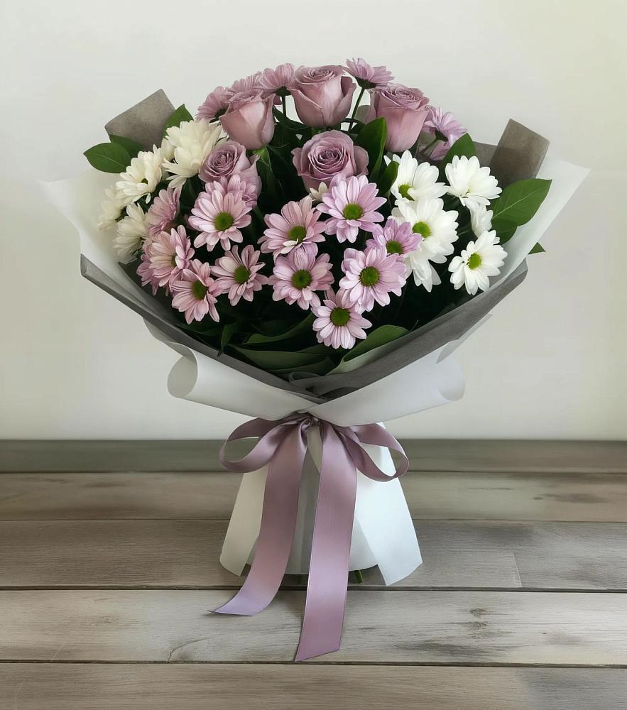 Букет цветов из: Хризантемы и Розы в Девице