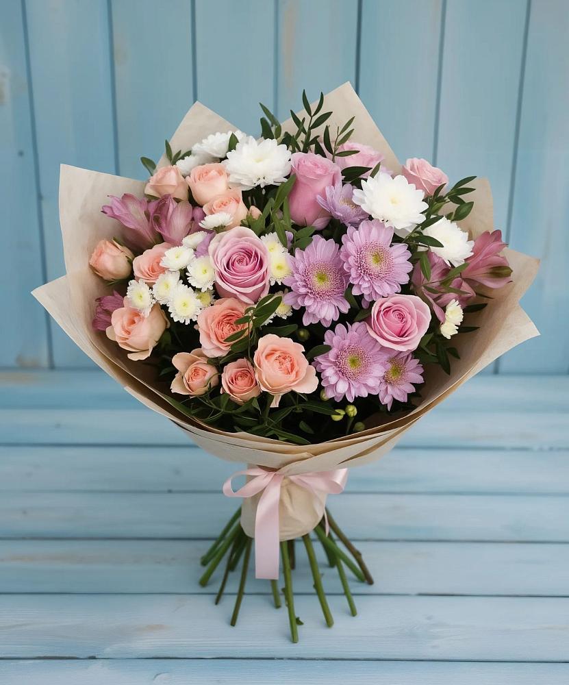 Букет цветов из: Хризантемы, Розы и Альстромерии в Девице