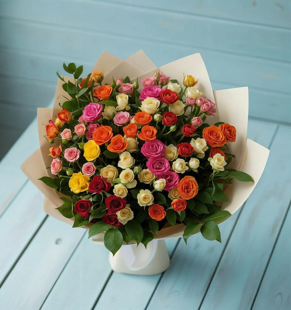 Букет Микс из разноцветных кустовых роз в Девице